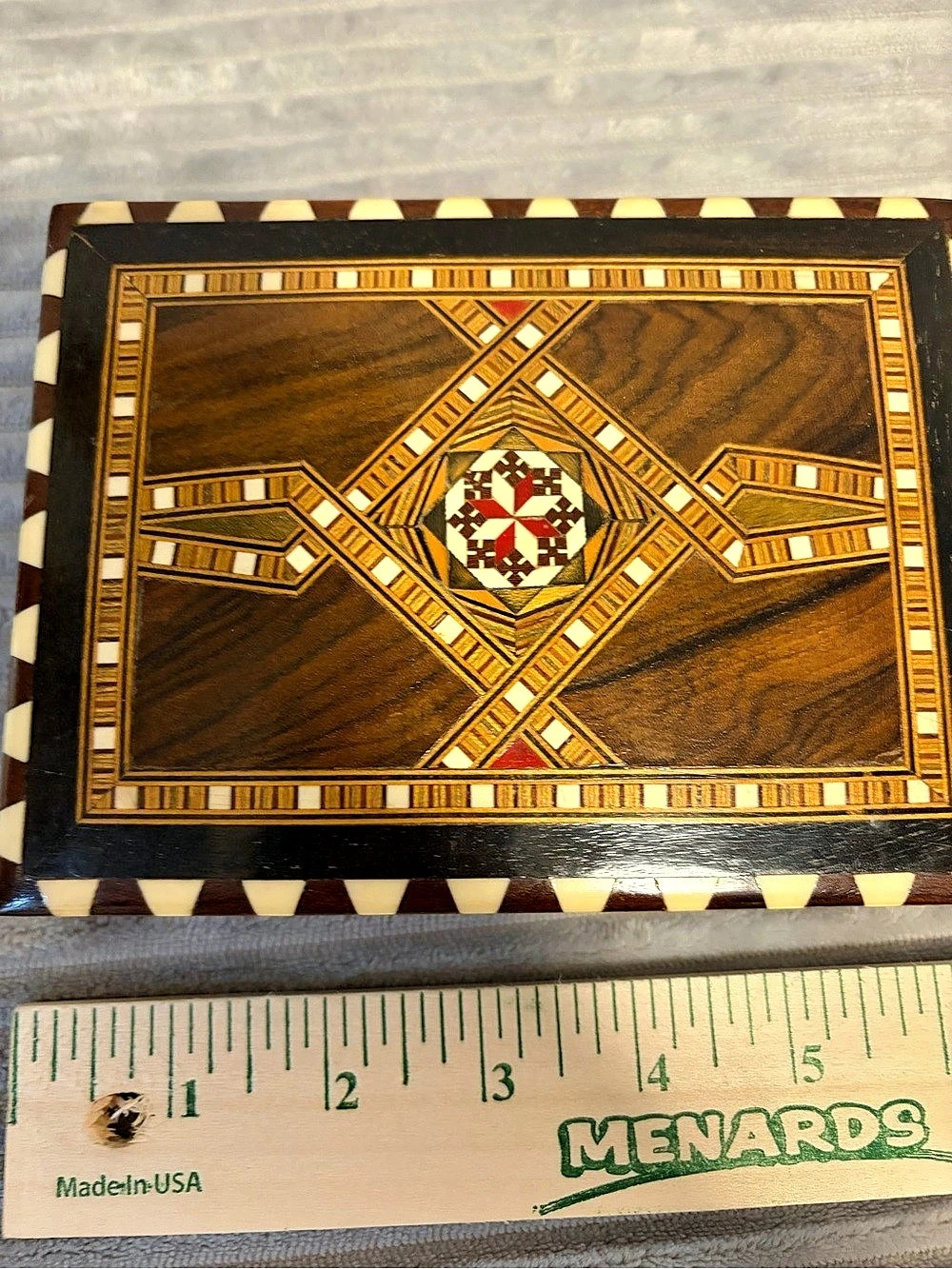 Handcrafted Geometric Marquetry Keepsake Box, Brown & Black